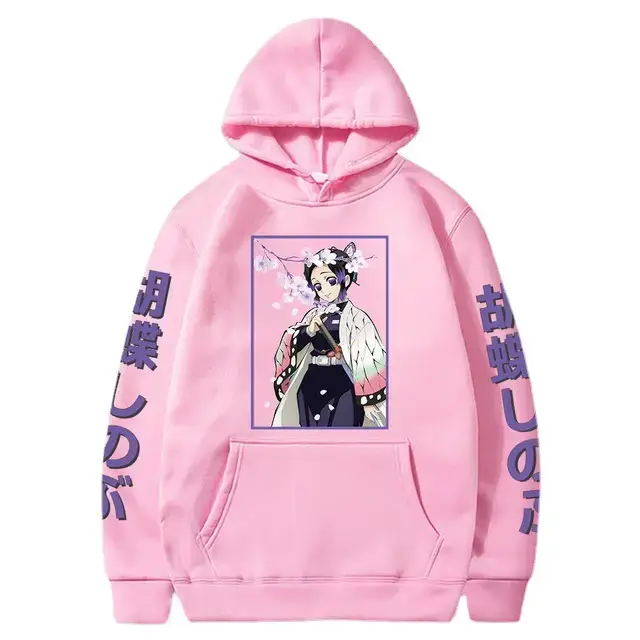 Pink Cross-border Fleece Hoodie for Men with Anime Print