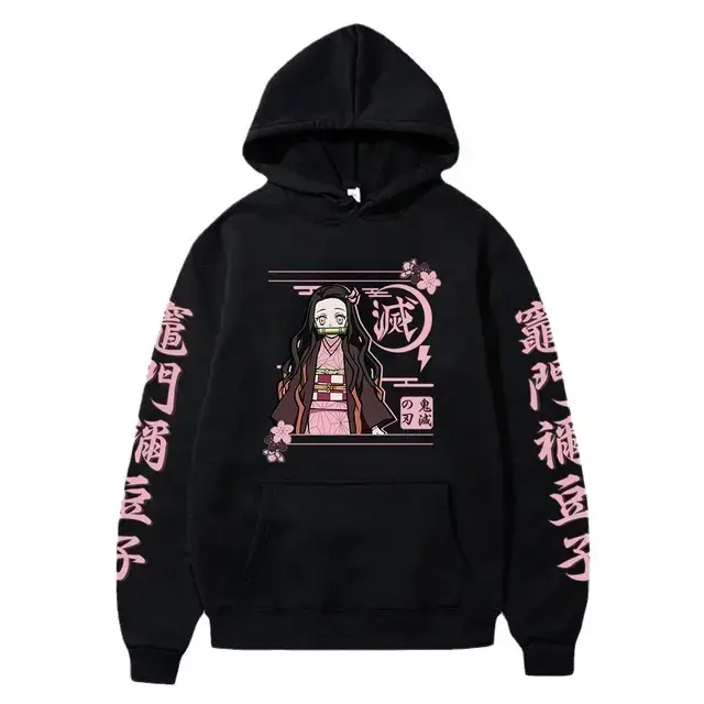 Pink Cross-border Fleece Hoodie for Men with Anime Print