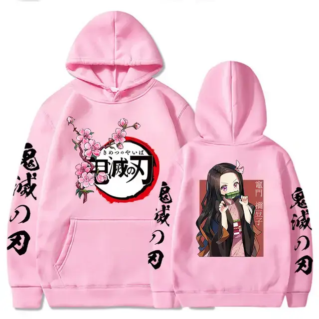 Pink Cross-border Fleece Hoodie for Men with Anime Print