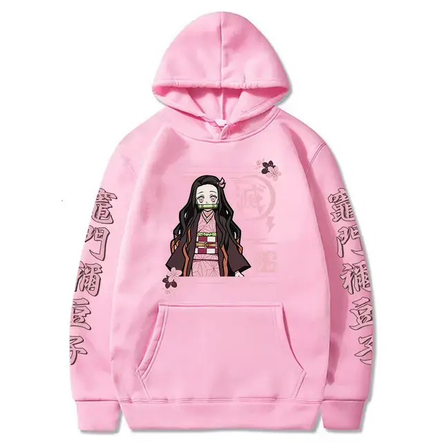 Pink Cross-border Fleece Hoodie for Men with Anime Print