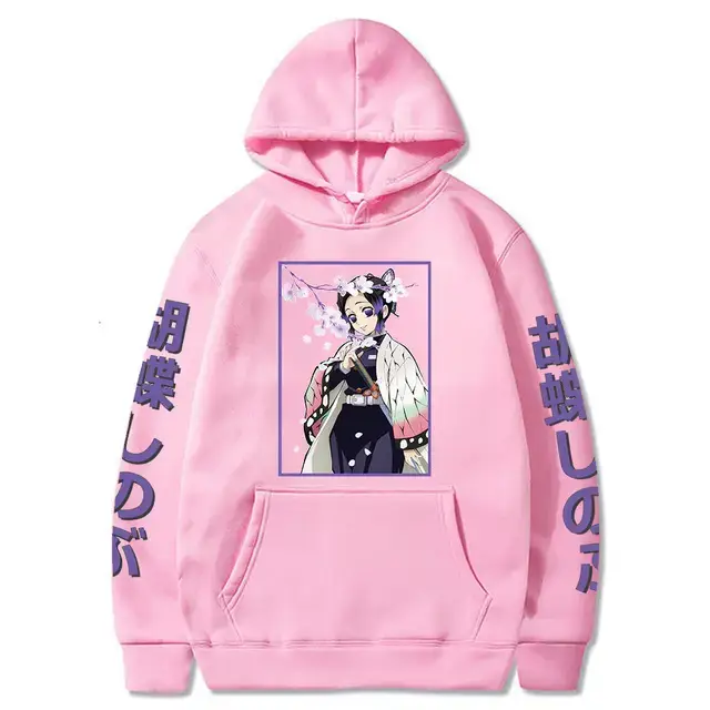 Pink Cross-border Fleece Hoodie for Men with Anime Print