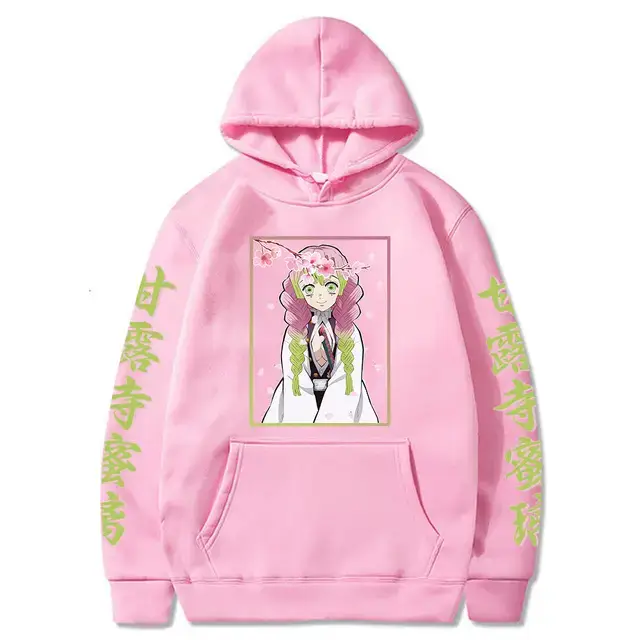 Pink Cross-border Fleece Hoodie for Men with Anime Print