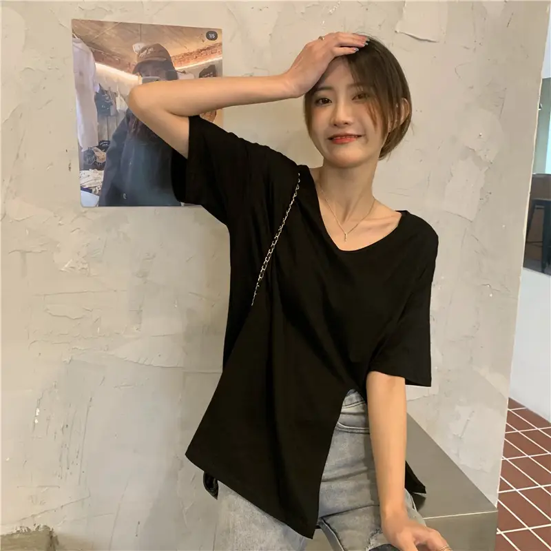 Women White Slit V-Neck T-Shirt Summer 2025 - Image 7