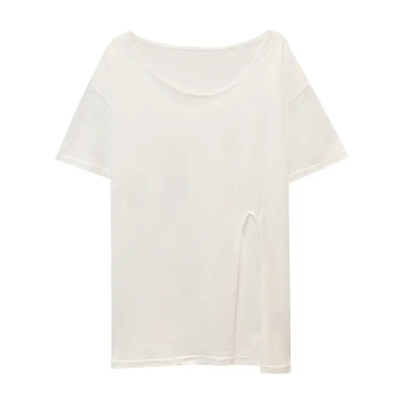 Women White Slit V-Neck T-Shirt Summer 2025 - Image 8