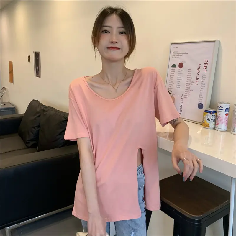 Women White Slit V-Neck T-Shirt Summer 2025 — feature 18
