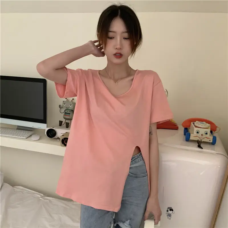 Women White Slit V-Neck T-Shirt Summer 2025 — feature 19