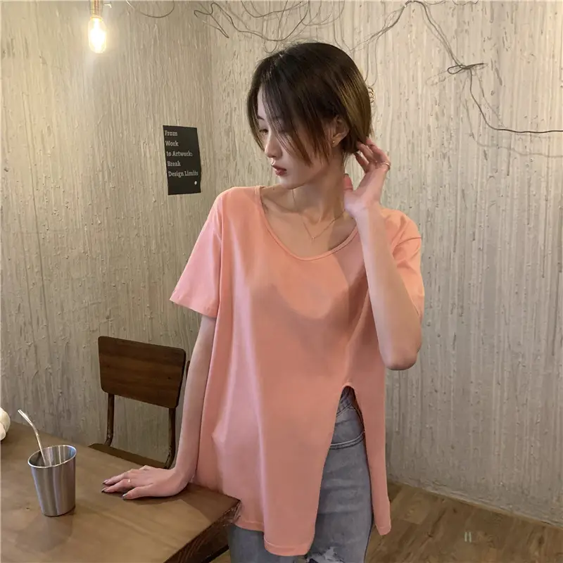 Women White Slit V-Neck T-Shirt Summer 2025 — feature 21