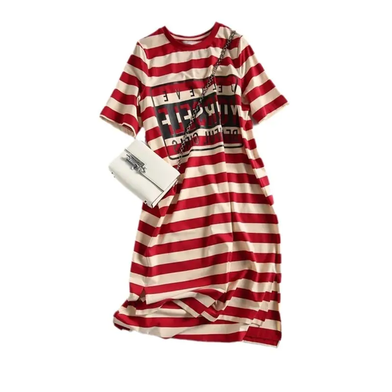 Women Korean Style Striped Short Sleeve Dress Mid-Length - Image 7