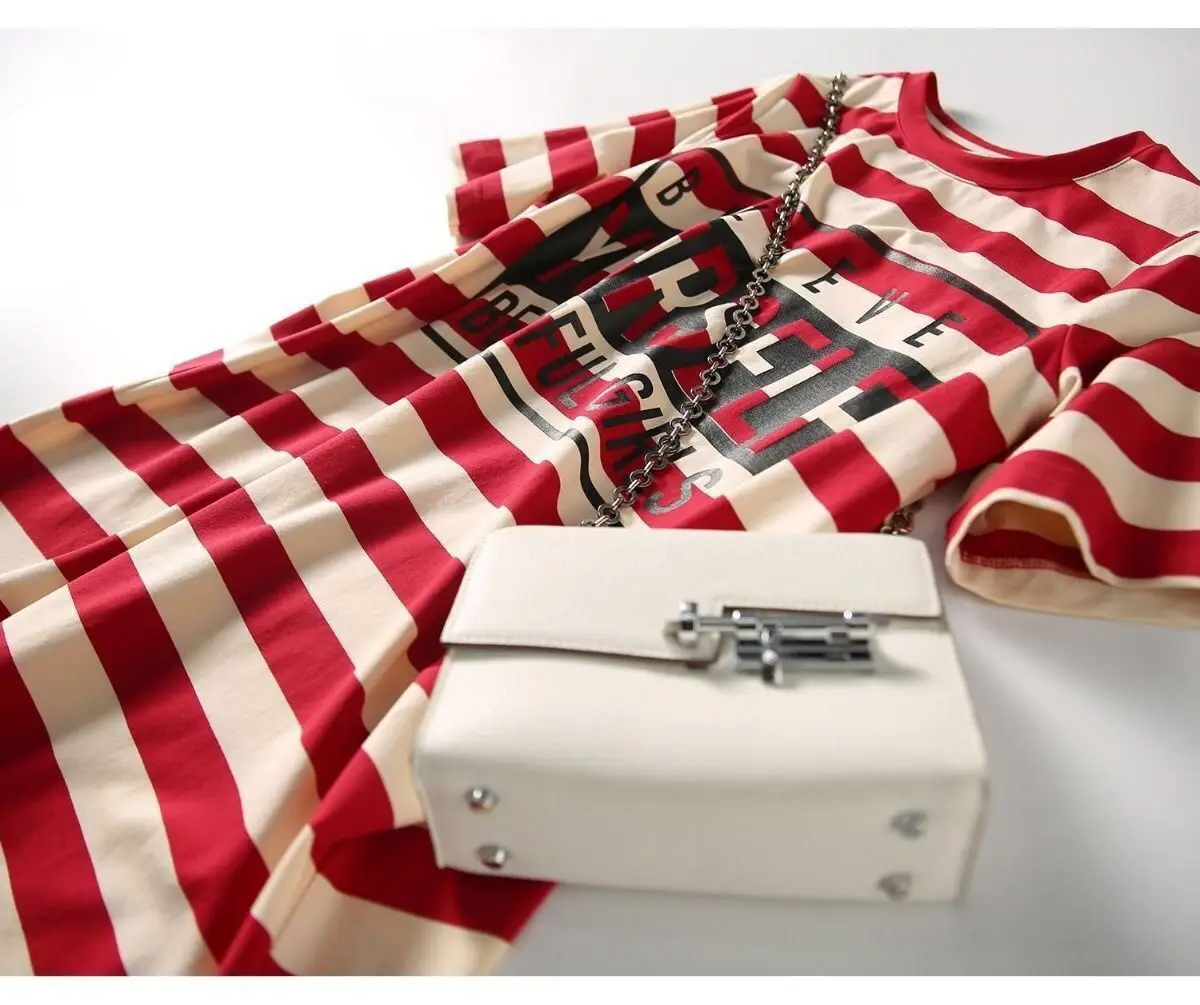 Women Korean Style Striped Short Sleeve Dress Mid-Length — feature 13