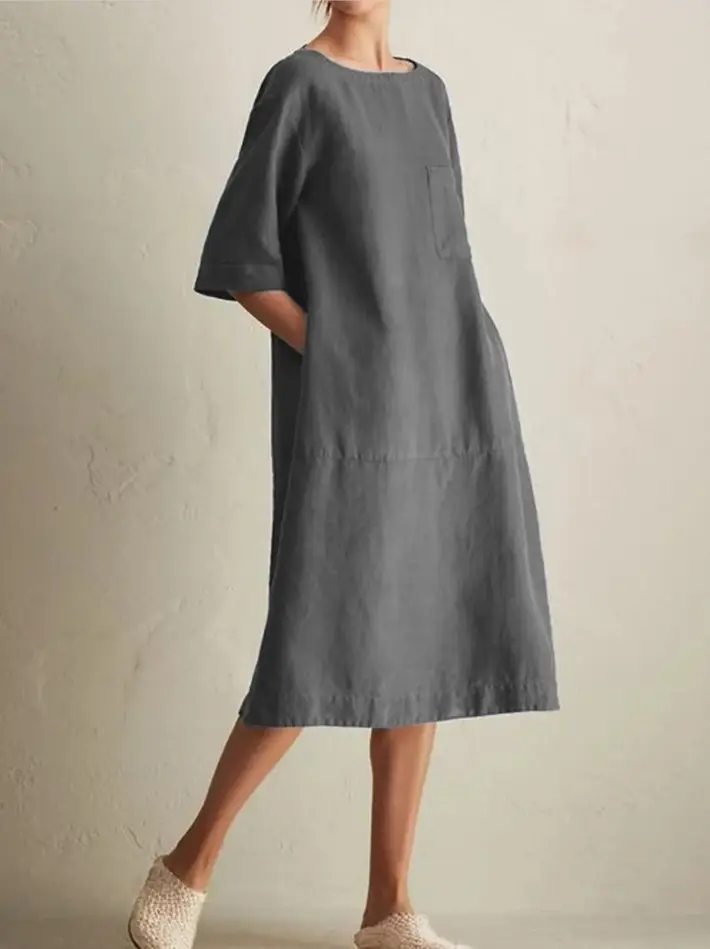 Women's Maroon Cotton Long Dress Round Neck Sleeveless Casual - Image 3