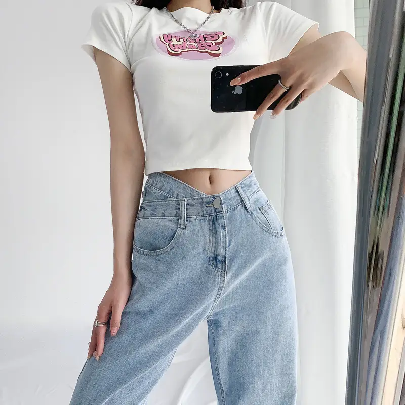 Women Light Blue Wide Leg Jeans Summer 2022 - Image 4