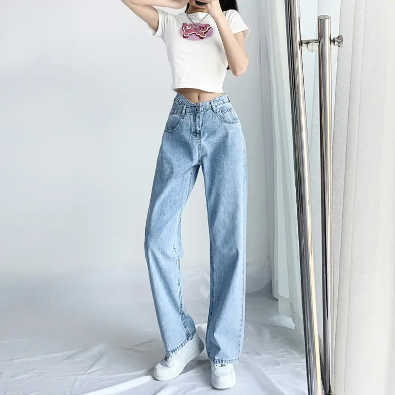 Women Light Blue Wide Leg Jeans Summer 2022 - Image 5