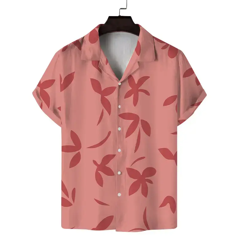 Cuban Collar Printed Short Sleeve Shirt Blue Beige