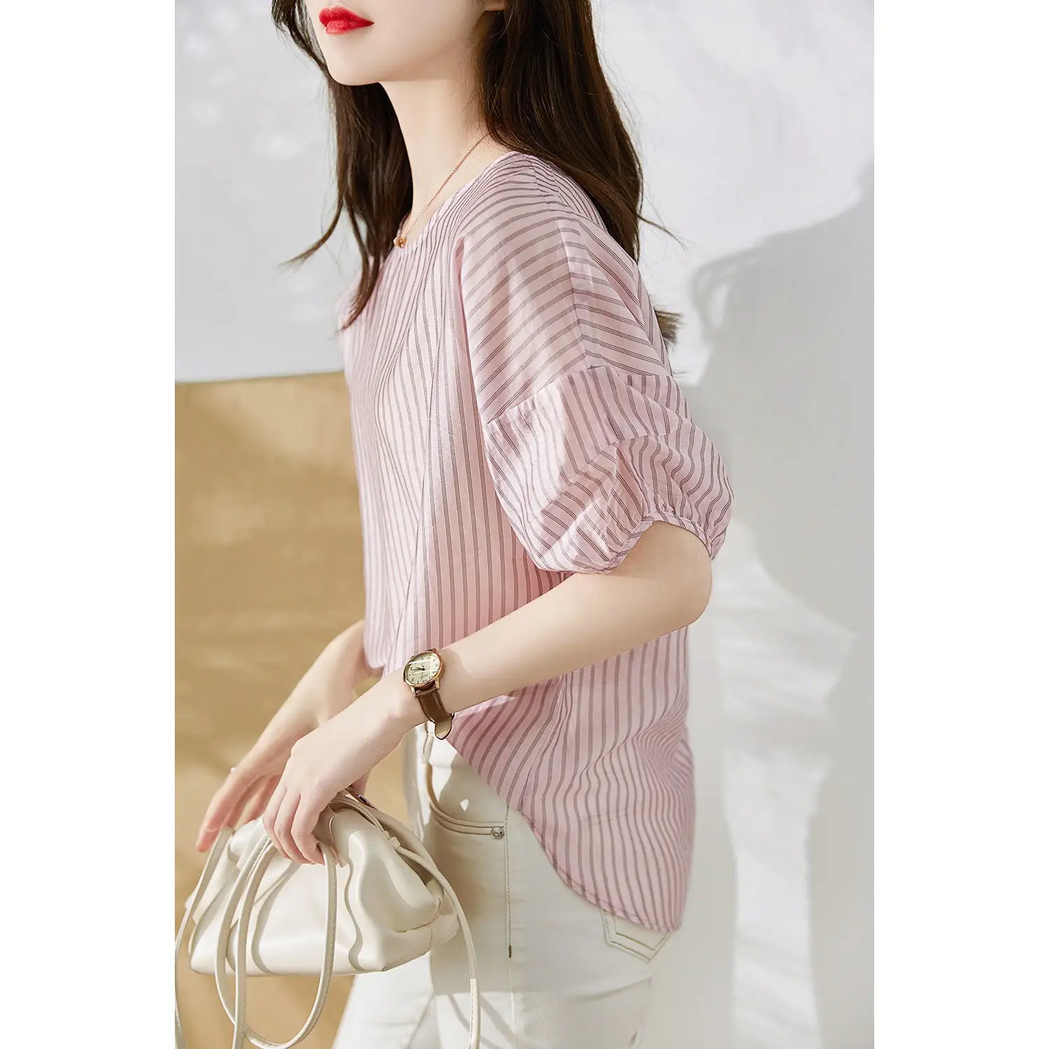 Women Striped Short Sleeve Top 2023 Summer - Image 5