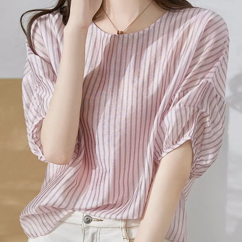 Women Striped Short Sleeve Top 2023 Summer - Image 2