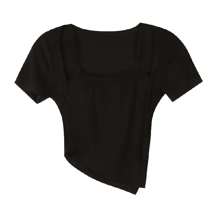 Black Fake Two-Piece Short Sleeve Women Summer Top - Image 2