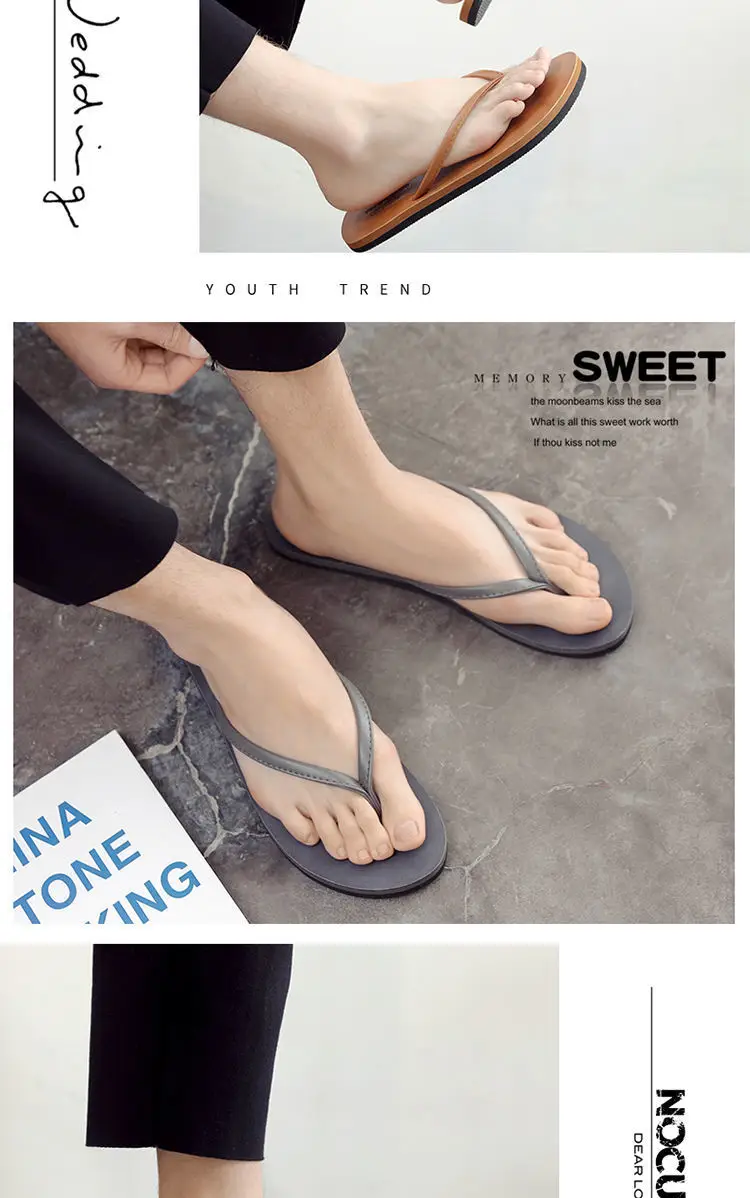 Men's Brown Leather Flip Flops Non-Slip Summer Wear — feature 16