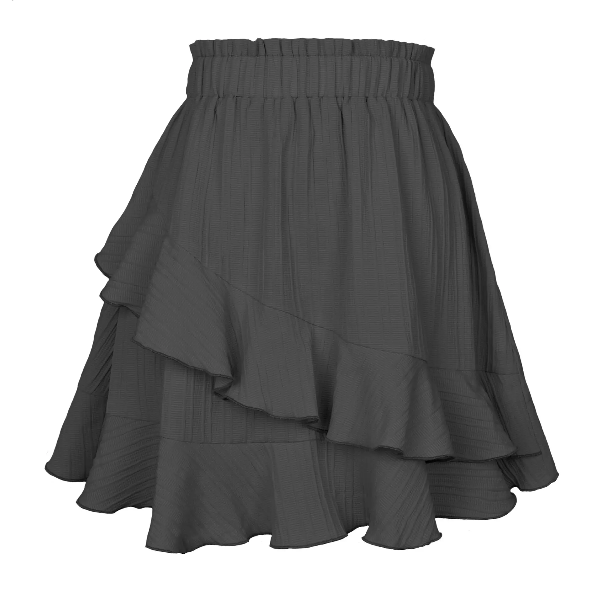 2022 Summer Ruffled Skirt Women High Waist Irregular Solid Color Large Hem - Image 2