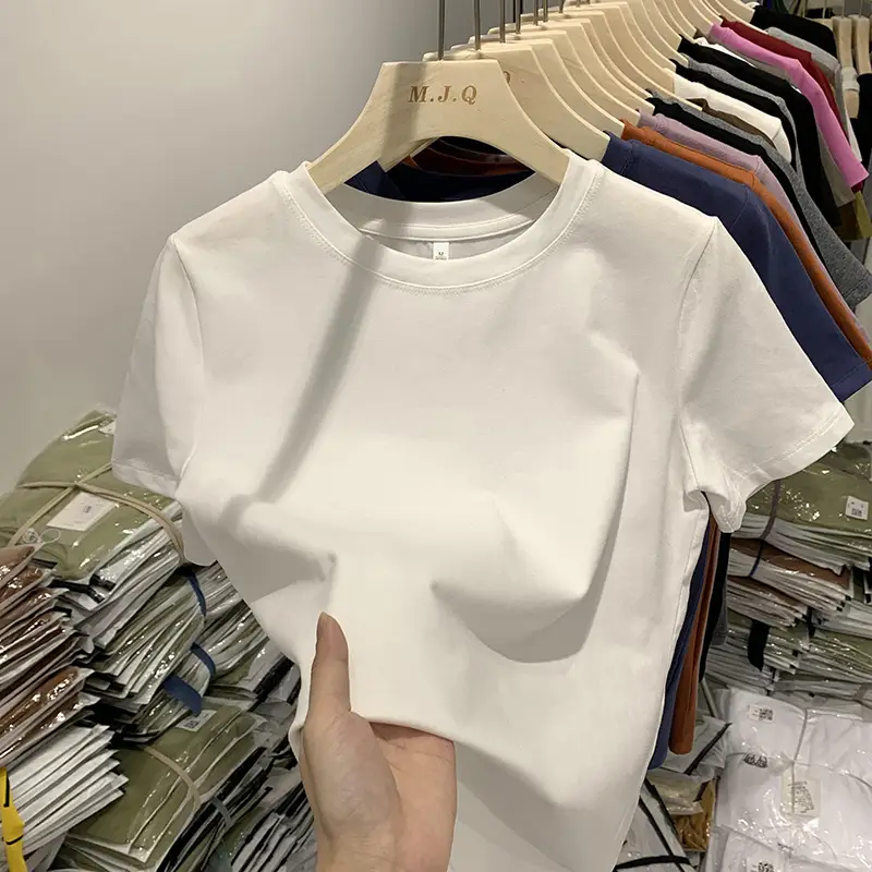 Women Purple Cotton Round Neck T-Shirt Short Sleeve Summer 2023 - Image 4