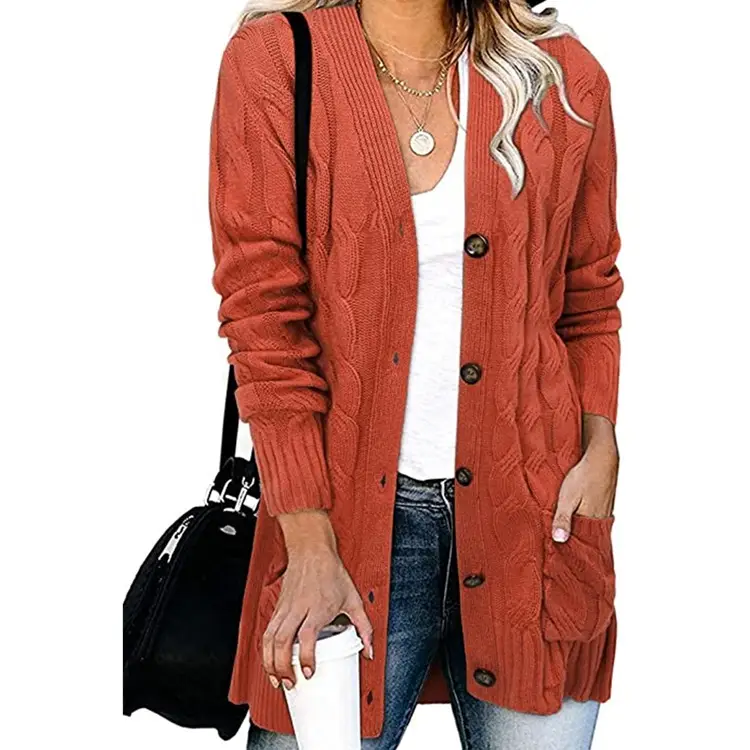 Women's Grey Knitted Cardigan Sweater Single Breasted Coat - Image 12