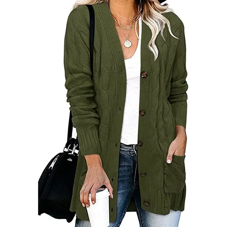 Women's Grey Knitted Cardigan Sweater Single Breasted Coat - Image 10