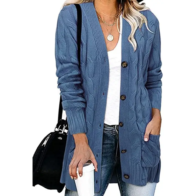 Women's Grey Knitted Cardigan Sweater Single Breasted Coat - Image 13