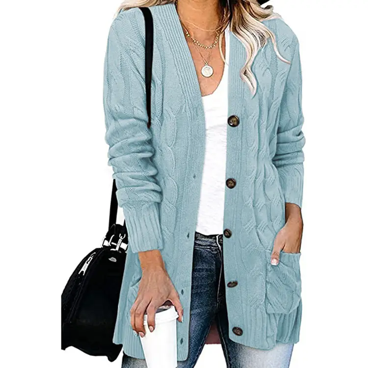 Women's Grey Knitted Cardigan Sweater Single Breasted Coat - Image 11