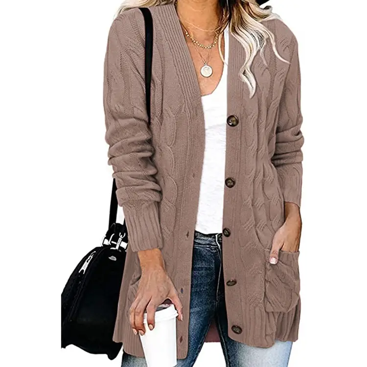 Women's Grey Knitted Cardigan Sweater Single Breasted Coat - Image 2