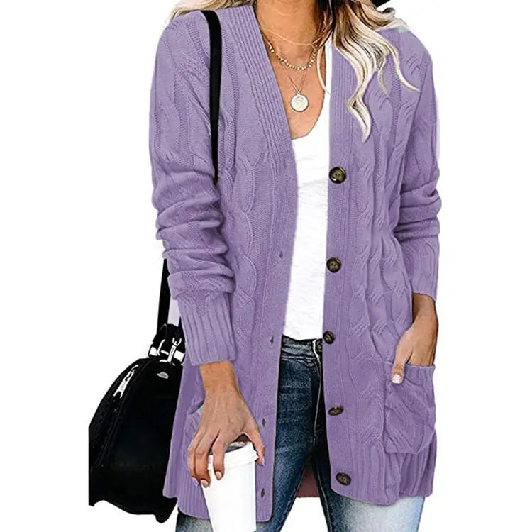 Women's Grey Knitted Cardigan Sweater Single Breasted Coat - Image 3