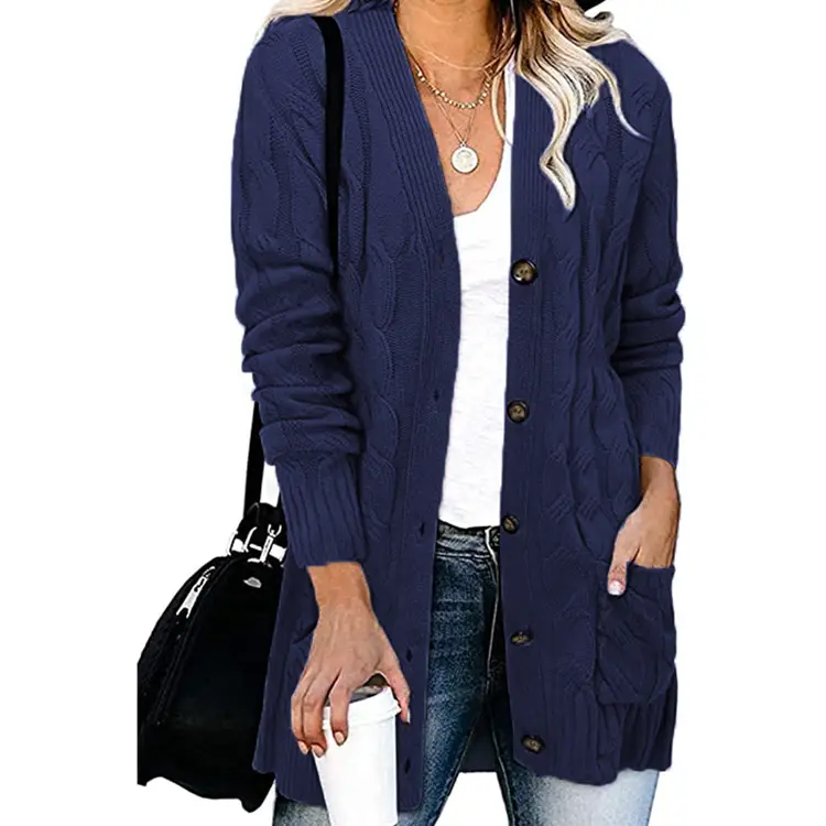 Women's Grey Knitted Cardigan Sweater Single Breasted Coat - Image 6