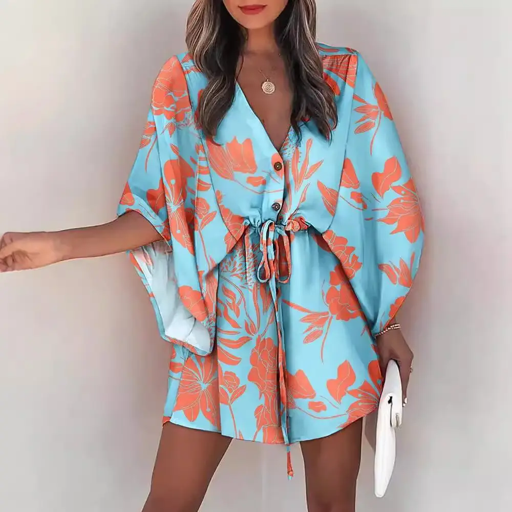 Cross-Border Flying Sleeve V Neck Lace-Up Dress for Women - Image 17