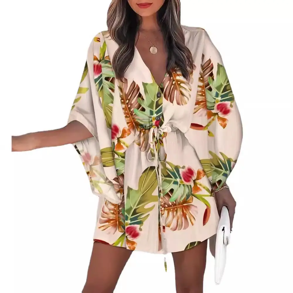 Cross-Border Flying Sleeve V Neck Lace-Up Dress for Women - Image 18