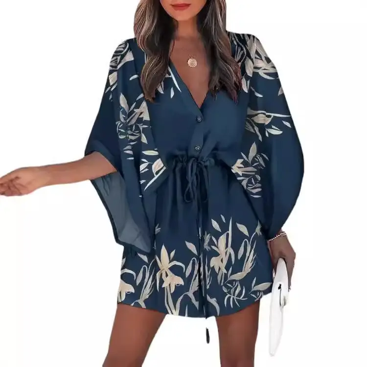 Cross-Border Flying Sleeve V Neck Lace-Up Dress for Women - Image 20