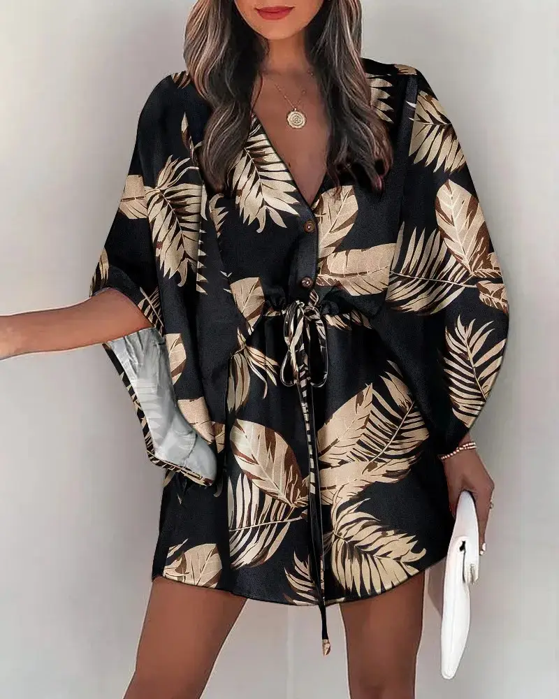 Cross-Border Flying Sleeve V Neck Lace-Up Dress for Women - Image 15