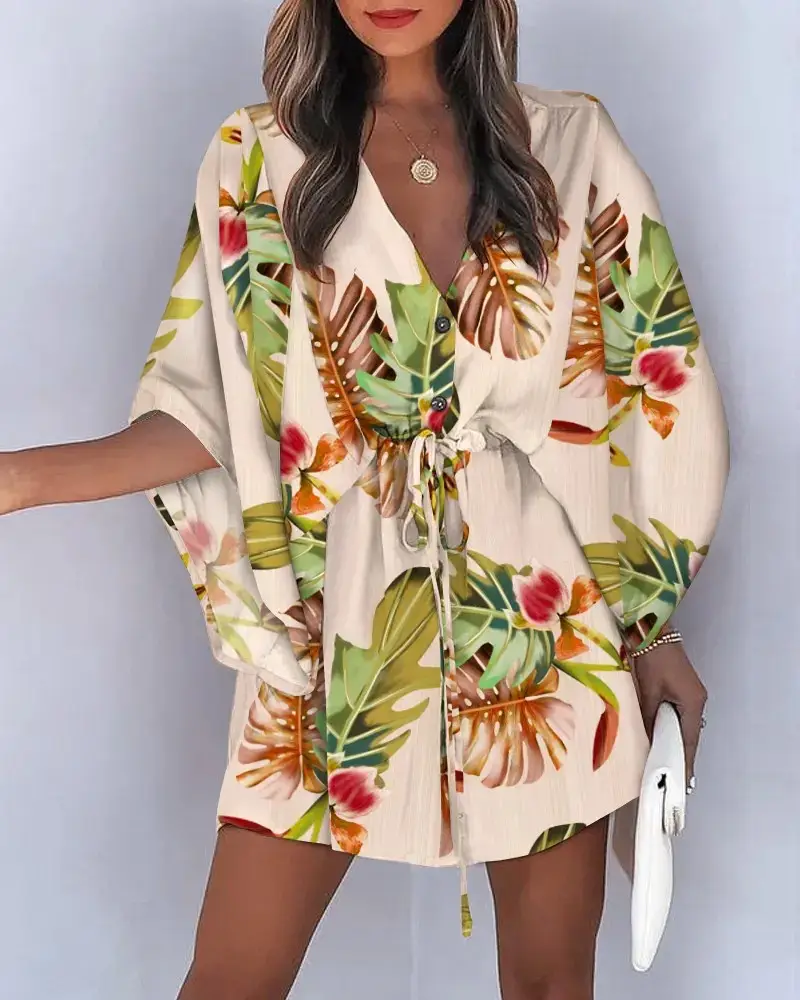 Cross-Border Flying Sleeve V Neck Lace-Up Dress for Women - Image 4