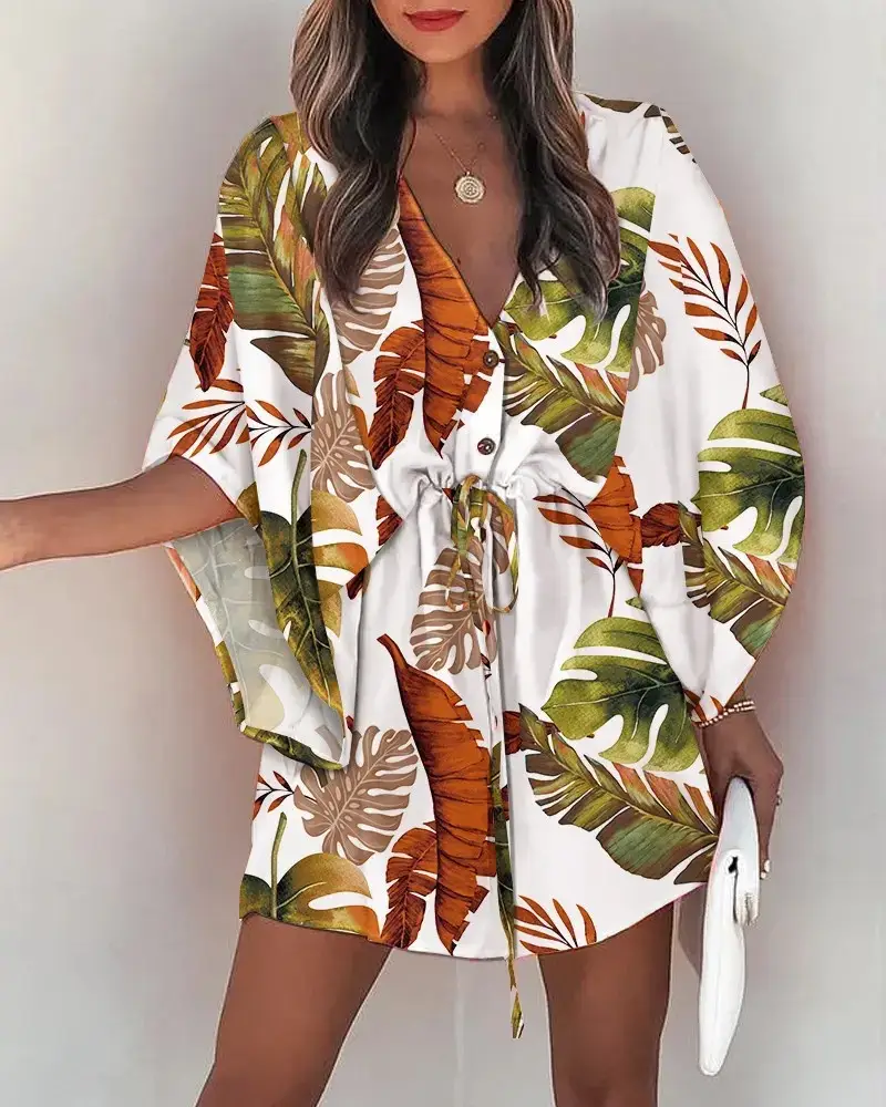 Cross-Border Flying Sleeve V Neck Lace-Up Dress for Women - Image 5