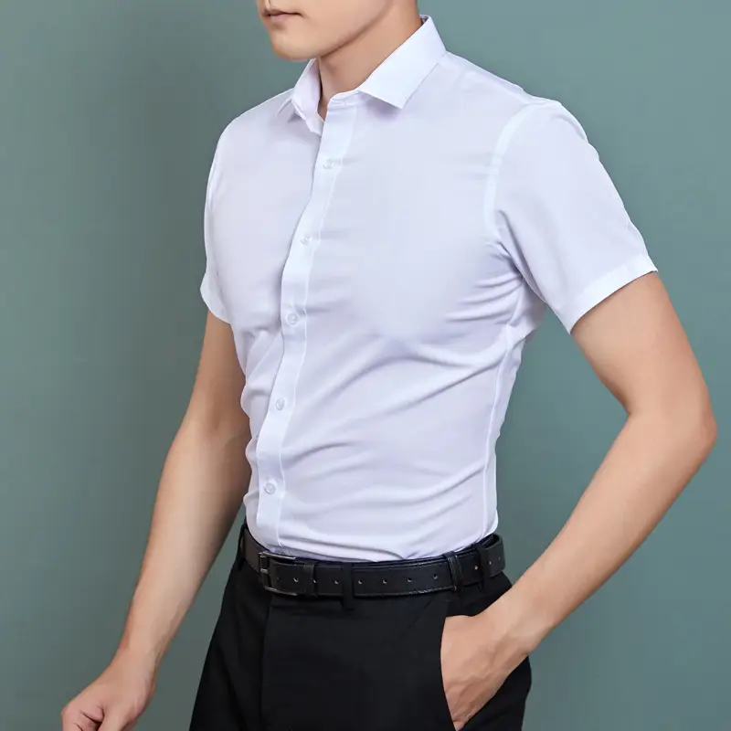 Men's Black Button Collar Shirt with Elastic Wrap