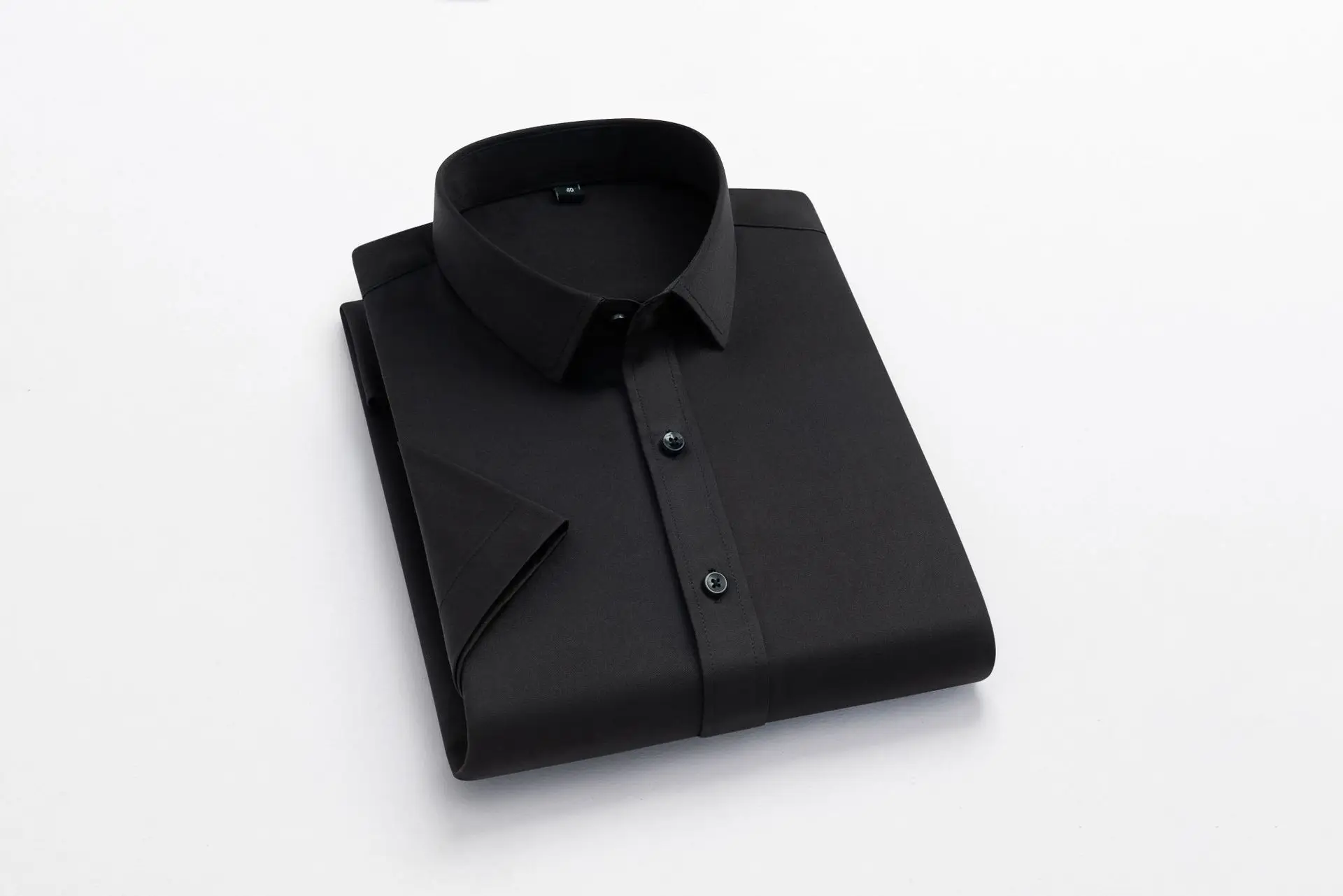 Men's Black Button Collar Shirt with Elastic Wrap