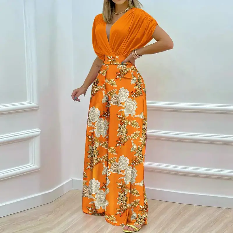 2026 Women's Printed Wide-Leg V-Neck Pants Set — feature 44