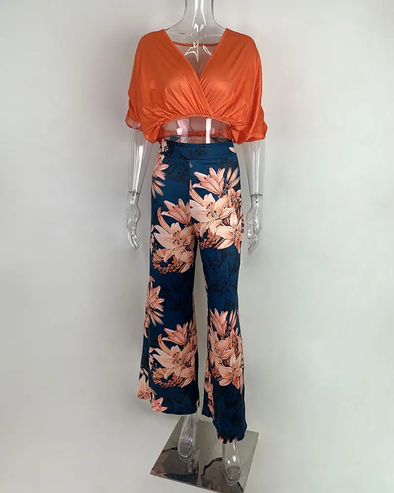 2026 Women's Printed Wide-Leg V-Neck Pants Set — feature 45