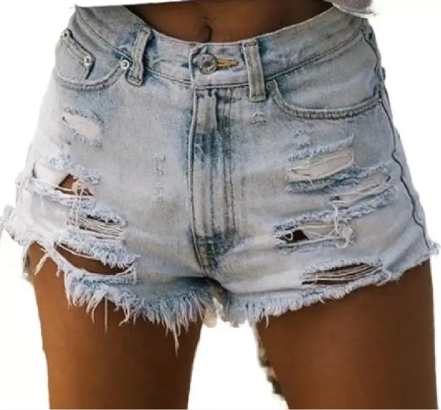 Women High Waist Hole Flow Denim Shorts - Image 3