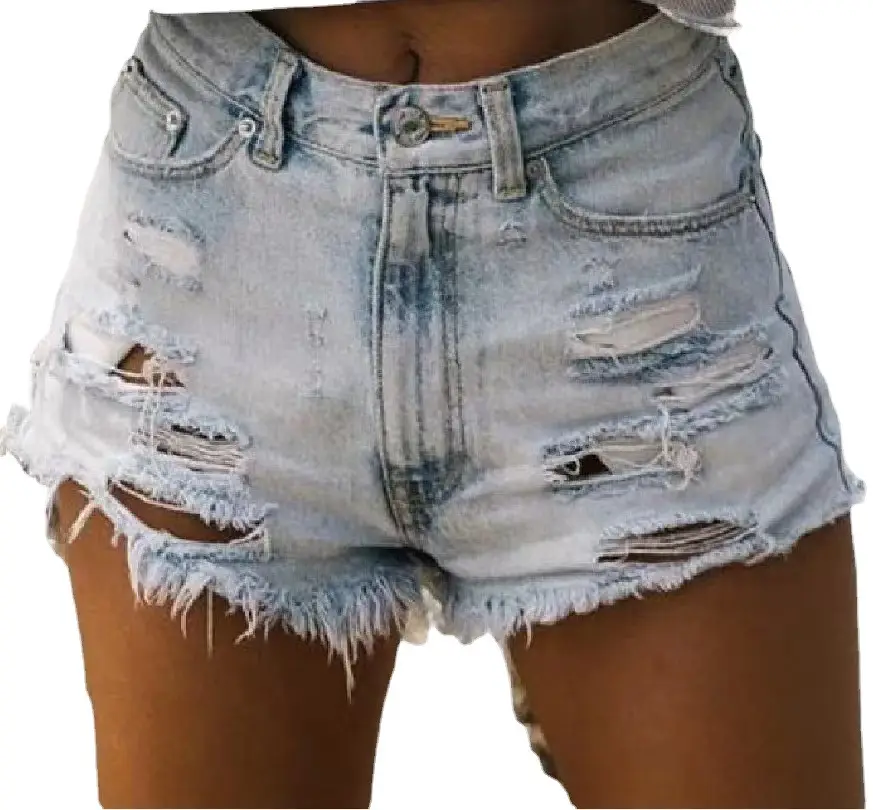 Women High Waist Hole Flow Denim Shorts - Image 4