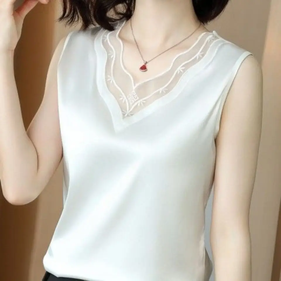 2022 Camisole Plus Size White Sleeveless V-Neck - Image 8