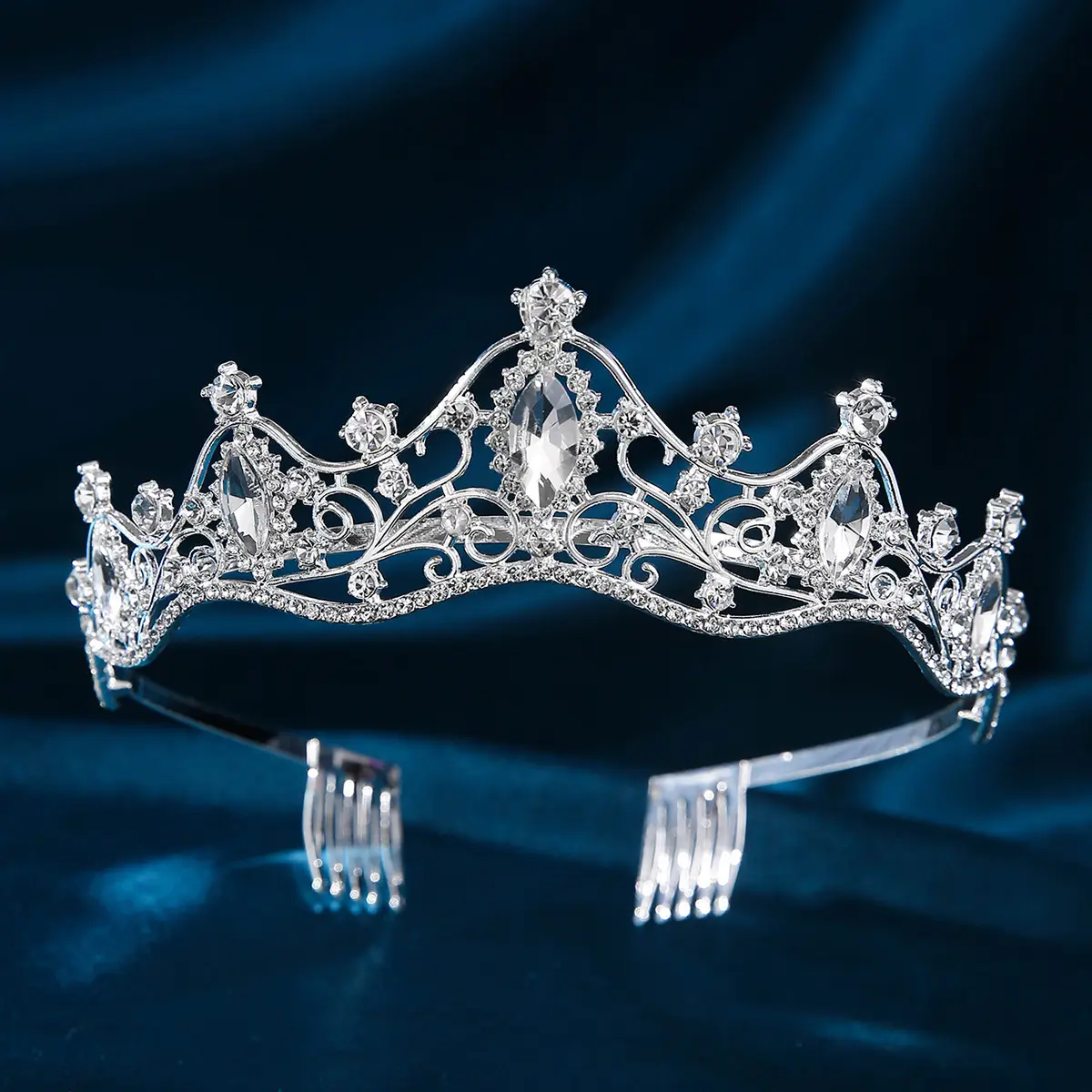 Silver Bridal Crown Headband 5cm High 15cm Wide - Image 6