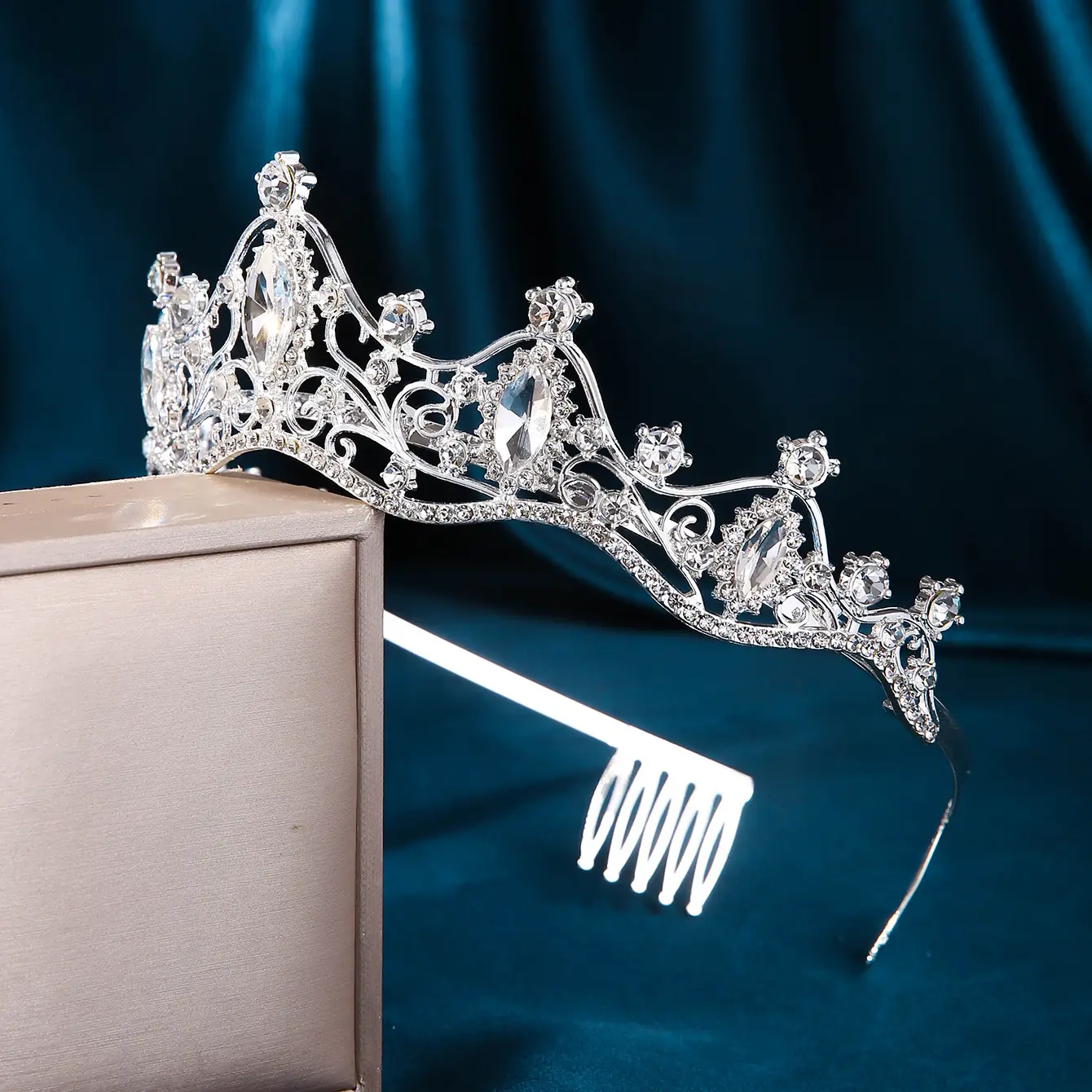 Silver Bridal Crown Headband 5cm High 15cm Wide — feature 11