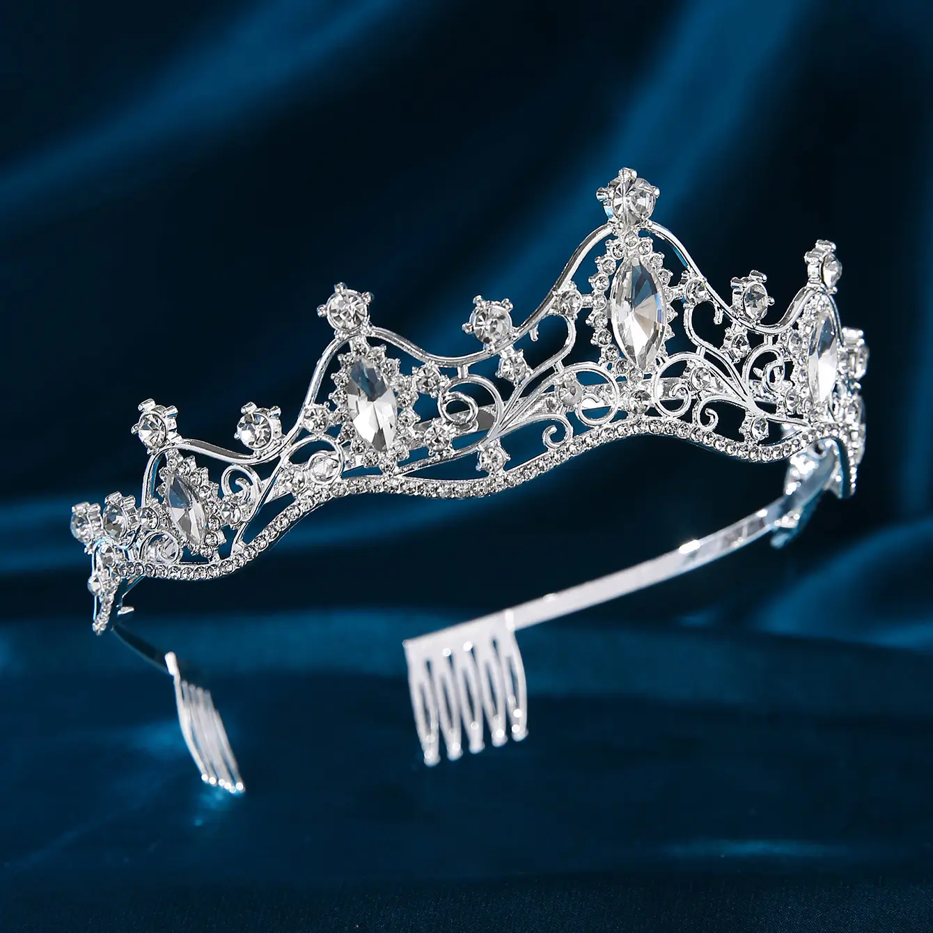Silver Bridal Crown Headband 5cm High 15cm Wide — feature 12