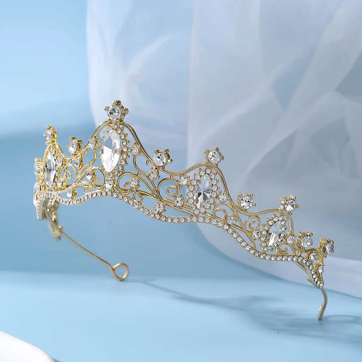 Silver Bridal Crown Headband 5cm High 15cm Wide — feature 5