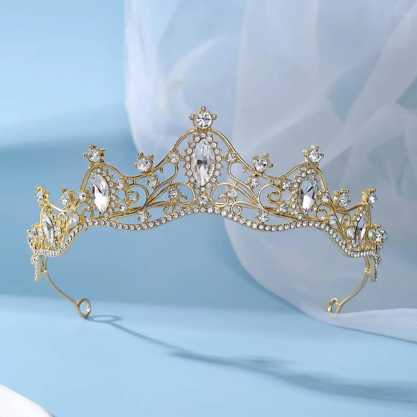 Silver Bridal Crown Headband 5cm High 15cm Wide — feature 6