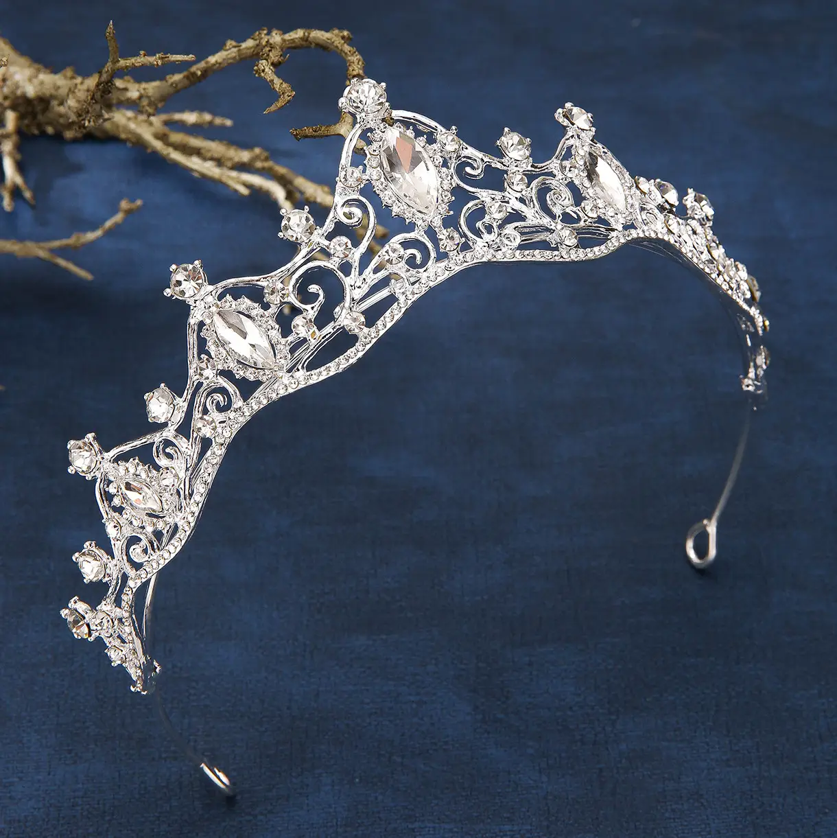 Silver Bridal Crown Headband 5cm High 15cm Wide — feature 8