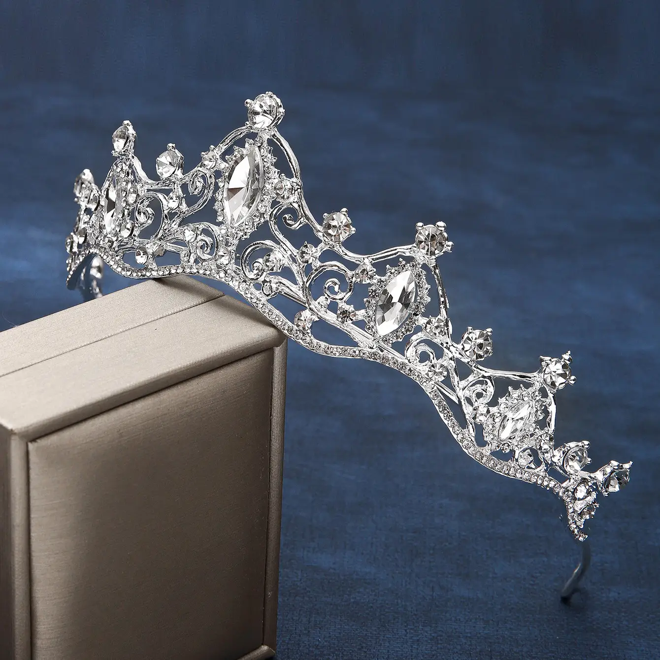 Silver Bridal Crown Headband 5cm High 15cm Wide — feature 9